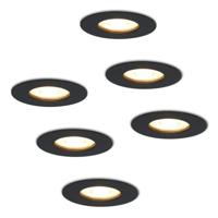 Set van 6 Bari LED Inbouwspots - 4,5 Watt 345 lumen - 2700K Warm Wit - GU10 - Dimbaar - Rond - IP65 Waterdicht - Zwart - Voor binnen, buiten en badkamer