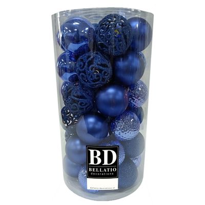 37x stuks kunststof kerstballen kobalt blauw 6 cm inclusief kerstbalhaakjes