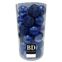 37x stuks kunststof kerstballen kobalt blauw 6 cm inclusief kerstbalhaakjes