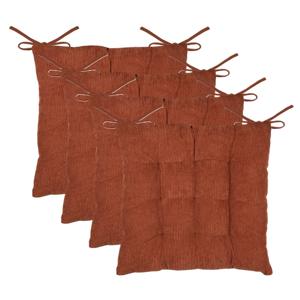 Stof Textile stoelkussen Dandy - 4x - wijnrood - 38 x 38 x 5 cm - touwtjes sluiting - ribcord