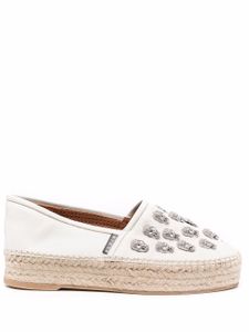 Philipp Plein espadrilles en cuir à ornements en cristal - Blanc