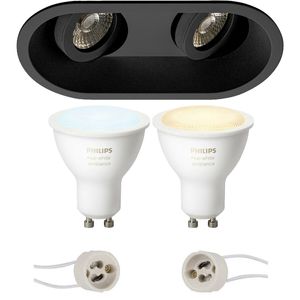 Pragmi Zano Pro - Inbouw Ovaal Dubbel - Mat Zwart - Kantelbaar - 185x93mm - Philips Hue - LED Spot Set GU10 - White Ambiance - Bluetooth