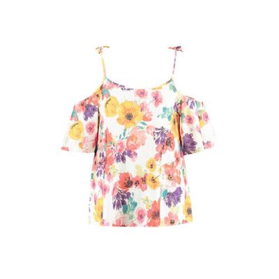 MS Mode gebloemde open shoulder top wit/rood/oranje MS Mode gebloemde open shoulder top wit/rood/oranje