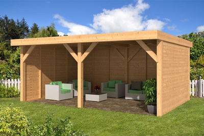 Buitenverblijf Dalfsen 600x300 cm met blanke wanden - Bouwpakket- Plat dak- Onbehandeld lariks Douglas hout- Tuindeco
