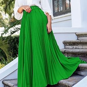 Dames Rok Schommel Maxi Hoge taille Rokken Geplooid Ruche Effen Straat Dagelijks Lente zomer Polyester Elegant Modieus Zwart Wit Wijn Paars Lightinthebox