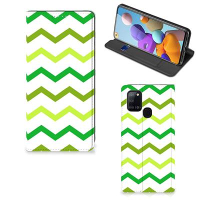Samsung Galaxy A21s | Hoesje met Magneet | Zigzag Groen