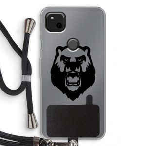Angry Bear (black): Pixel 4a Transparant Hoesje met koord