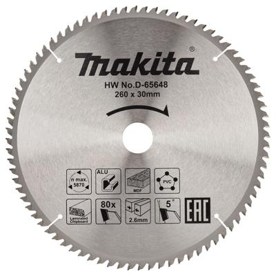 Makita Afkortzaagblad voor Multimaterial | Standaard | Ø 260mm Asgat 30mm 80T - D-65648