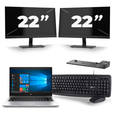HP EliteBook 745 G6 - AMD Ryzen 7 3700U - 14 inch - 8GB RAM - 256GB SSD - Windows 10 + 2x 22 inch Monitor