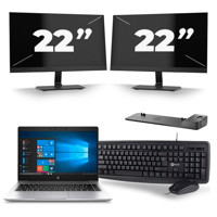 HP EliteBook 745 G6 - AMD Ryzen 7 3700U - 14 inch - 8GB RAM - 256GB SSD - Windows 10 + 2x 22 inch Monitor