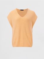 Gebreide V-hals top met fijne ribtextuur van cashmere-katoenmix