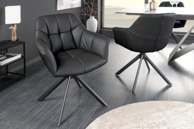 Bureaustoel PAPILLON zwart echt leer met armleuning zwart frame - 44594