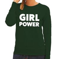 Girl Power tekst sweater groen voor dames - thumbnail