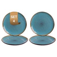 Palmer Bord Lotus 27.5 cm Turquoise Zwart Stoneware 4 stuks - thumbnail