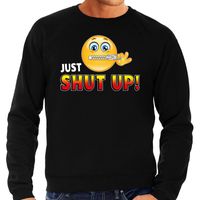 Funny emoticon sweater Just shut up zwart heren