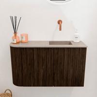 Toiletmeubel Mondiaz Joya Dlux | 71.6 cm | Meubelkleur Walnut | Faye wastafel Saba Wasbak Rechts | Zonder kraangat(en)