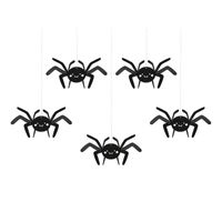 PartyDeco Halloween thema hangende spinnen - 5x - zwart - papier - 27 cm   -