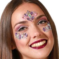 Carnaval verkleden gezicht juwelen/steentjes - stickers - paars - glitter diamantjes - strass steen