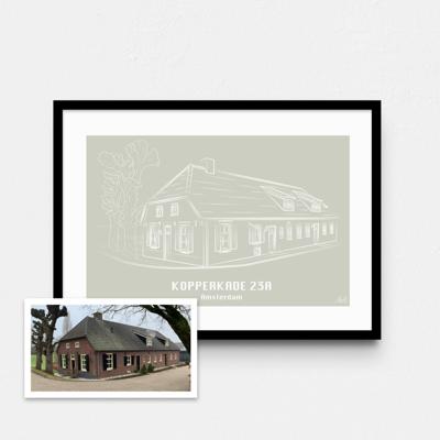 Persoonlijke illustratie met kleur A4 Liggend Met Lijst Sage