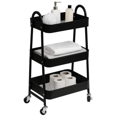 Tendance Keuken/badkamer trolley 3 laags - 43 x 31 x 79 cm - zwart - metaal - met wielen