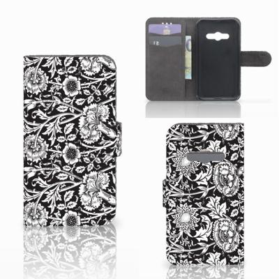 Samsung Galaxy Xcover 3 | Xcover 3 VE Hoesje Black Flowers | Portemonnee hoesje Samsung Galaxy Xcover 3 | Xcover 3 VE Hoesje Black Flowers | Portemonnee hoesje