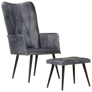 Fauteuil met voetensteun echt leer grijs