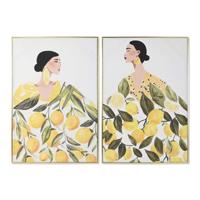 Canvas Home ESPRIT Geel Groen Mediterrane chica 82,5 x 3,5 x 122,5 cm (2 Stuks)