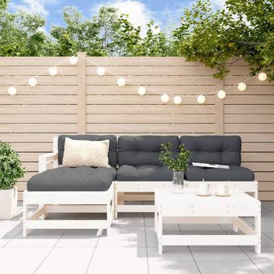 5-delige Loungeset met kussens massief hout wit