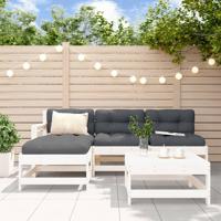 5-delige Loungeset met kussens massief hout wit