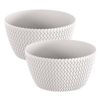 2x stuks tafelstuk plantenpot/bloempot kunststof dia 24 cm en hoogte 12 cm parel wit