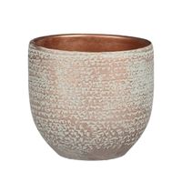 Plantenpot/bloempot Carrie terracotta koper met flakes patroon - D14/H12 cm - thumbnail