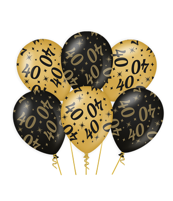 Classy Ballonnen 40 Jaar Zwart/Goud (6st)
