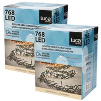 Kerstverlichting - 2x - 768 lampjes - afstandsbediening - warm wit - 560cm - clusterverlichting