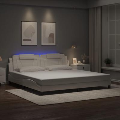 Bedframe "Viana" met LED zonder matras kunstleer wit 200x200 cm