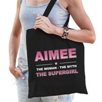 Naam cadeau tasje Aimee - the supergirl - zwart - voor dames - katoen