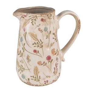 Clayre & Eef Decoratie Kan 16x11x18 cm Roze Beige Keramiek Bloemen