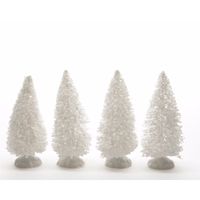 Kerstdorp onderdelen 4x besneeuwde decoratie dennenbomen 10 cm