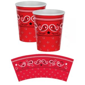 Drinkbekertjes Western/boeren zakdoek rood thema 16x stuks van karton