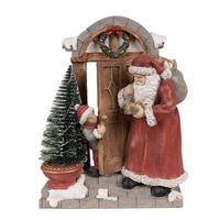 Clayre & Eef Kerstdecoratie met LED-verlichting Kerstman 18x8x22 cm Rood Bruin Polyresin Rood