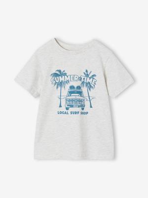 T-shirt voor jongens met print gemêleerd wit T-shirt voor jongens met print gemêleerd wit