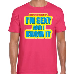 Foute party I m sexy and i know it verkleed t-shirt roze heren - Foute party hits outfit/ kleding