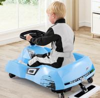 Elektrische Schoonmaakkart 12V Raceauto met Afneembare Borstel Afstandsbediening met 3 Snelheden Draadloze Verbinding Blauw
