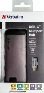 Verbatim 49142 interface hub USB 3.2 Gen 1 (3.1 Gen 1) Type-C 1000 Mbit/s Zwart, Zilver