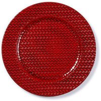 Ronde rode gevlochten onderzet bord/kaarsonderzetter 33 cm - Kaarsenplateaus