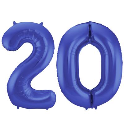 Folat Verjaardag Leeftijd folieballon - 20 jaar - blauw - 86 cm - cijferballon groot