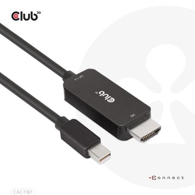 CLUB3D MiniDisplayPort 1.4 to HDMI 4K120Hz or 8K60Hz HDR10+ Cable M/M 1.8m / 6ft CLUB3D MiniDisplayPort 1.4 to HDMI 4K120Hz or 8K60Hz HDR10+ Cable M/M 1.8m / 6ft