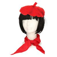 Franse baret en sjaaltje - rood - polyester - voor volwassenen - Carnaval accessoires - thumbnail