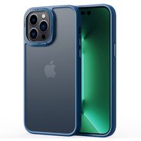 Lunso - iPhone 15 Pro - Back cover hoesje - Metalen ring Blauw