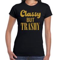 Verkleed T-shirt dames - classy but trashy -  zwart - glitter goud - themafeest fout/goud/stout