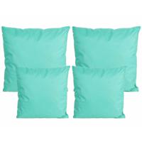 Bank/tuin kussens set - binnen/buiten - 4x stuks - turquoise blauw - In 2 formaten - thumbnail